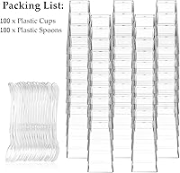 Vista 3 de TOFLEN Paquete de 100 mini tazas cuadradas de postre de 3 onzas con cucharas de plástico transparente para fiestas, yogur, parfait, pastel de queso