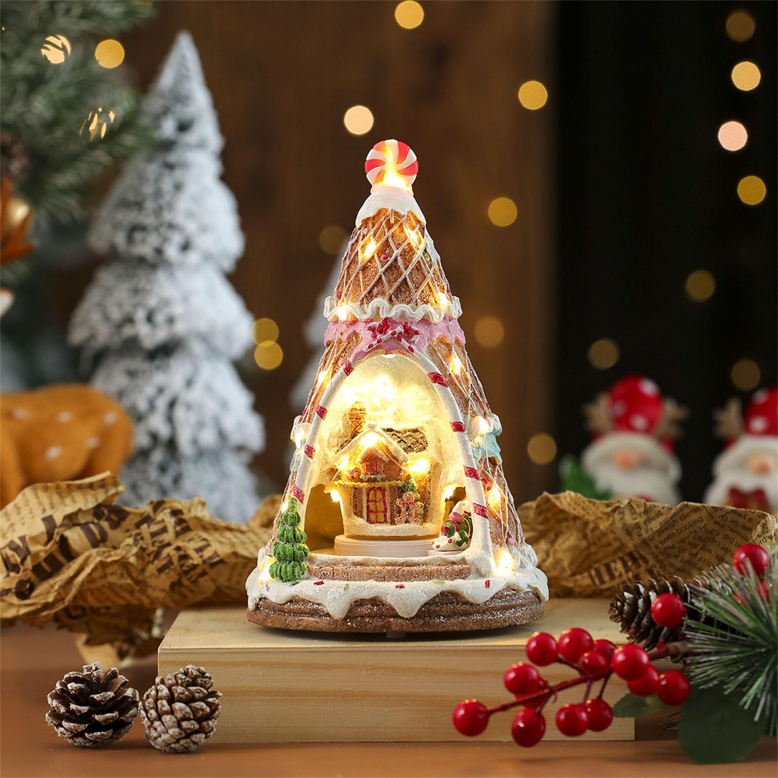 Caja musical de árbol de Navidad con tren giratorio, decoración del hogar para niños, niñas, hombres y mujeres