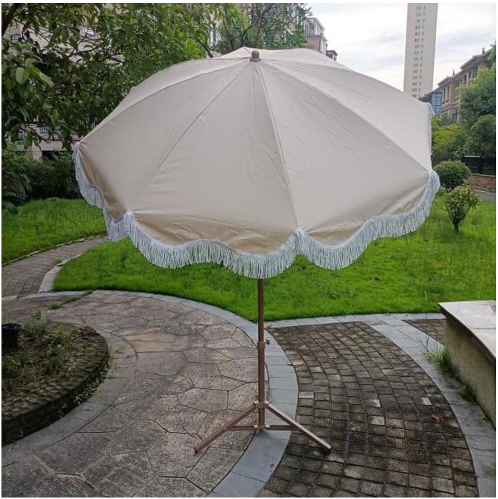 Beach Umbrella Patio Parasol with Tassels Tiltable Umbrella Garden Table Umbrella Sun Shade for Outdoor Patio Beach Pool Backyard