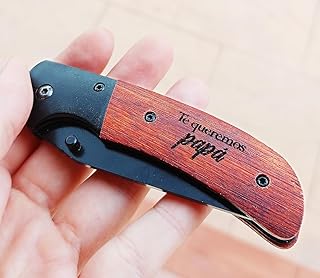 Navaja Personalizada de Madera y Acero Inoxidable para Hombre o Mujer, Bloqueo de Seguridad, Ligera, Compacta, Grabada Personalizada con Nombre, Regalo Personalizado
