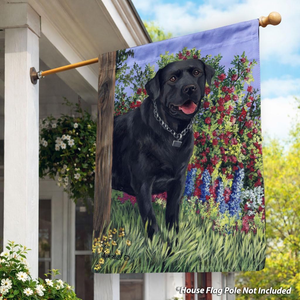 Flagology, Black Labrador Retriever My Special Place Spring House Flag 28” x 40”, Precious Pets Paintings, Outdoor Spring Decor, Decorative Dog Lover Flag
