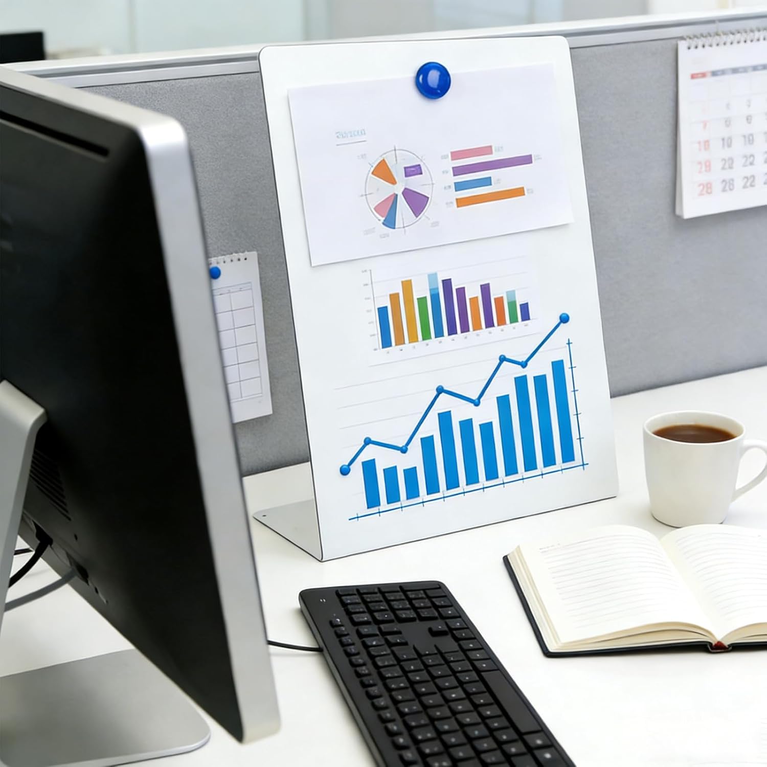 2 Pack Desk Magnetic Bulletin Board Metal Tabletop Memo Souvenir/Photos Display Board Magnet Display Stand for Home School Kitchen Office (2, White, L)