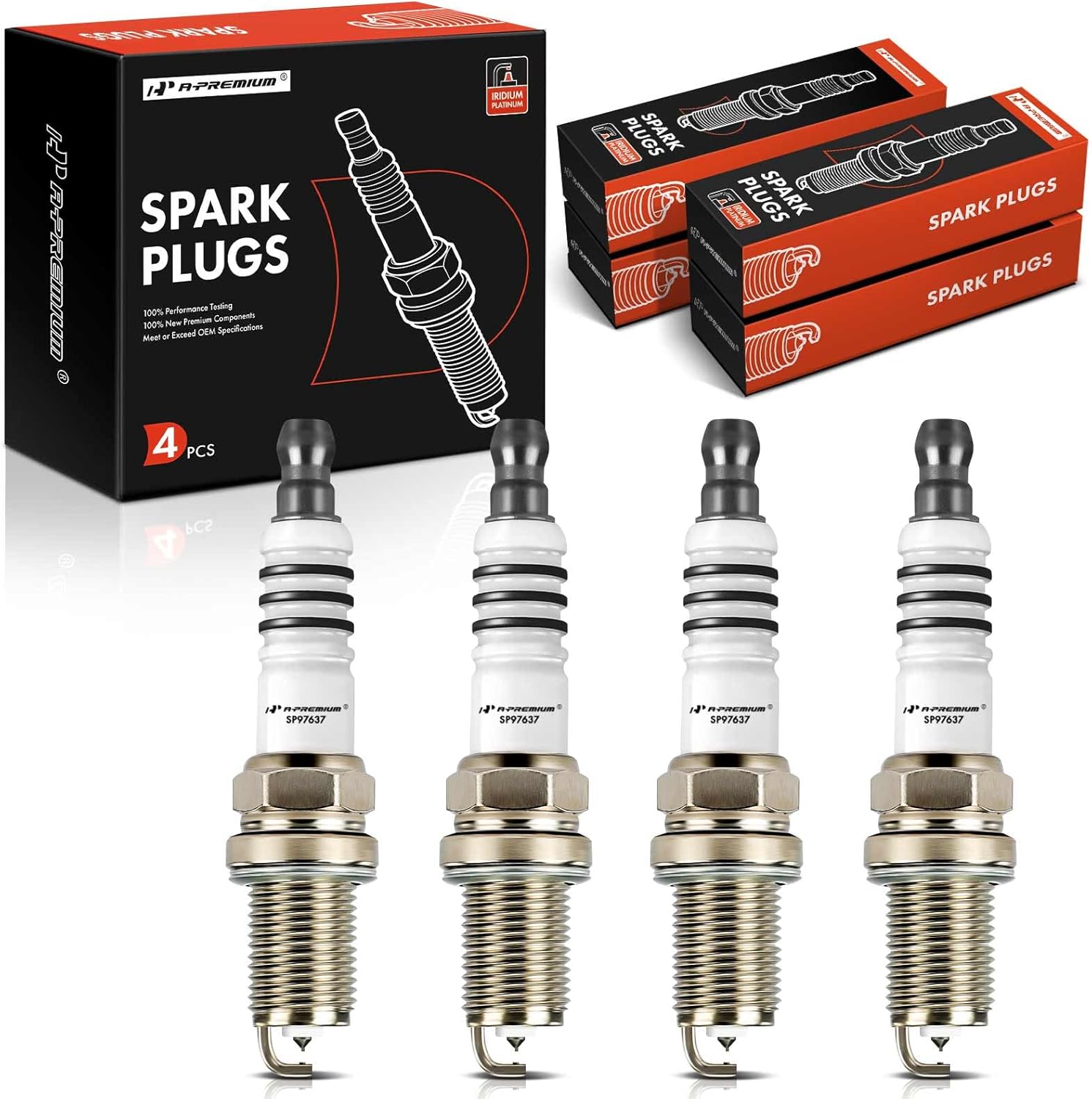 A-Premium Iridium & Platinum Spark Plugs Compatible with Chevrolet Spark 2013-2015 1.2L & Fiat 500 2012-2017 1.4L, Pack of 4