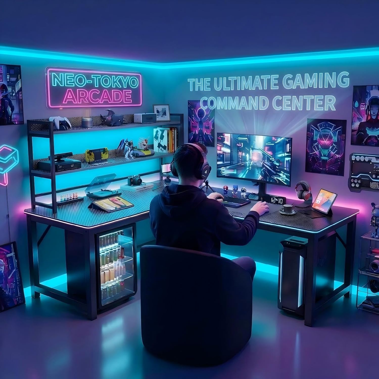 مكتب زاوية على شكل L للكمبيوتر 160 سم – مكتب ألعاب...