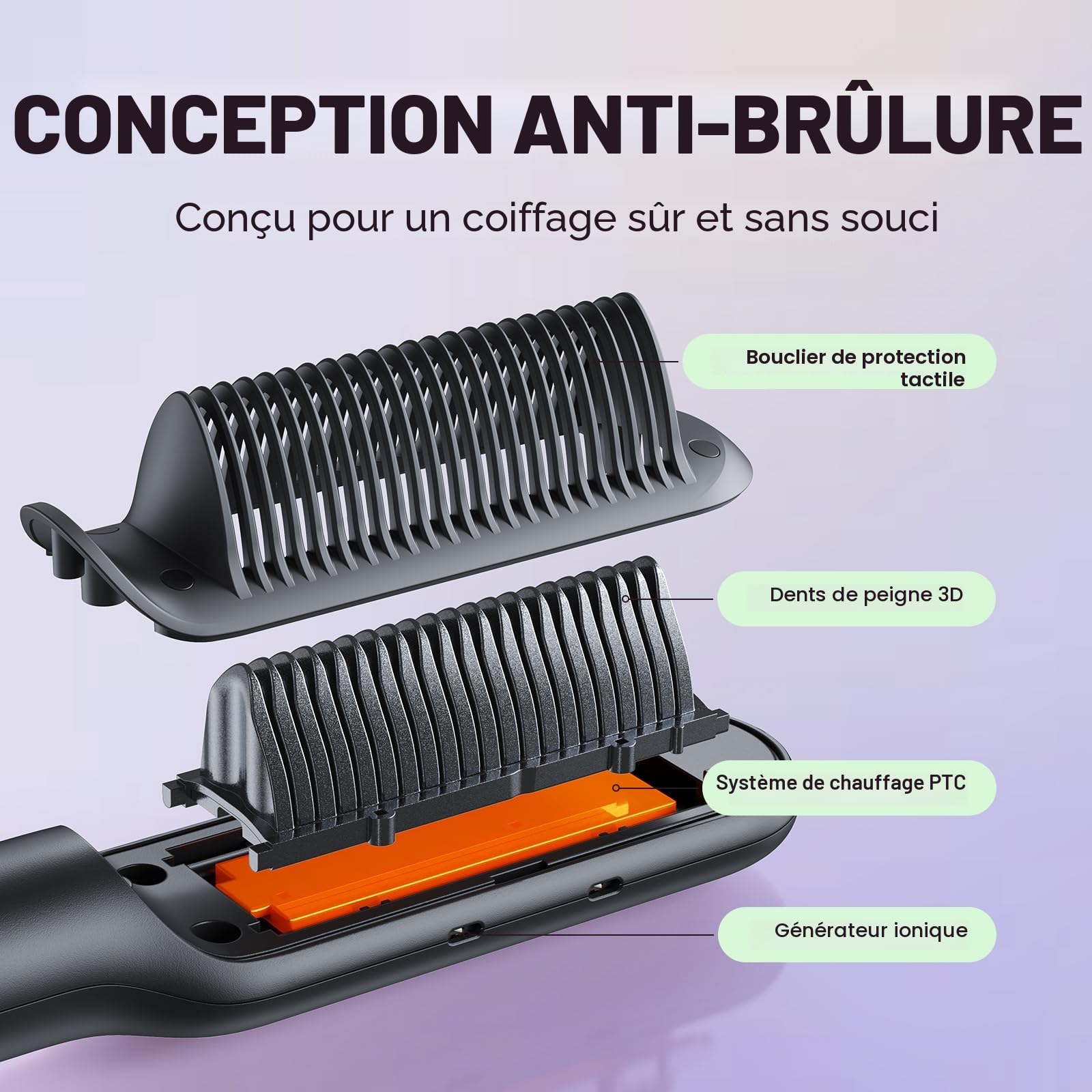 Wavytalk Brosse Lissante pour Cheveux, Fer à Lisser Ionique et Brosse à Cheveux 2 en 1, Lisseur Brosse en Céramique Anti-Brûlure avec Affichage, Double Tension (100-240V), Prise EU