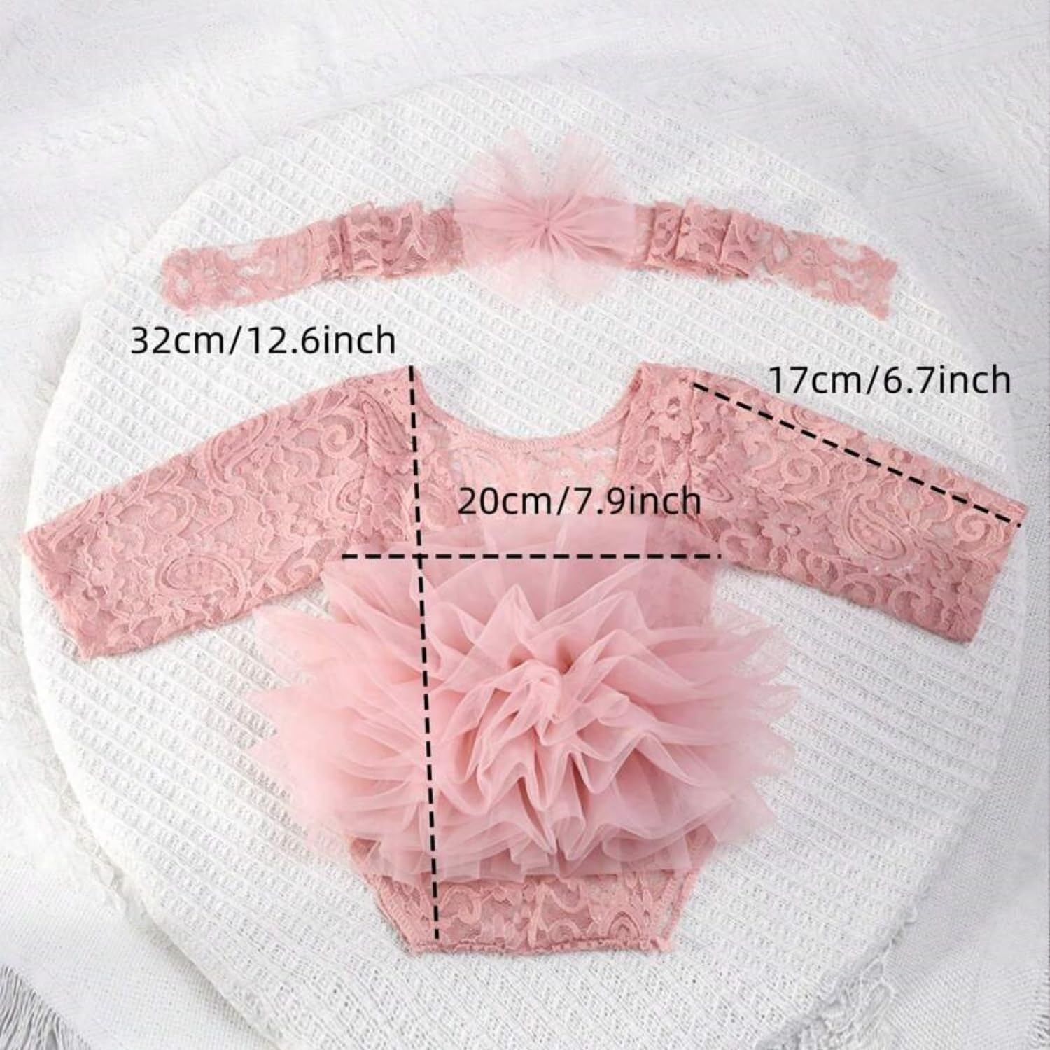 Newborn Photography Outfits Girl, Baby Girl Photoshoot Props, Lace Romper with Headband for 0-3 Months Newborn - Image 3