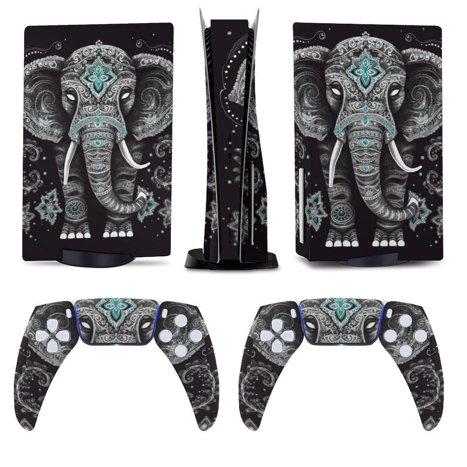 Juego completo de adhesivos de vinilo para consola y controlador de PS5, diseño de elefante loto indio vintage