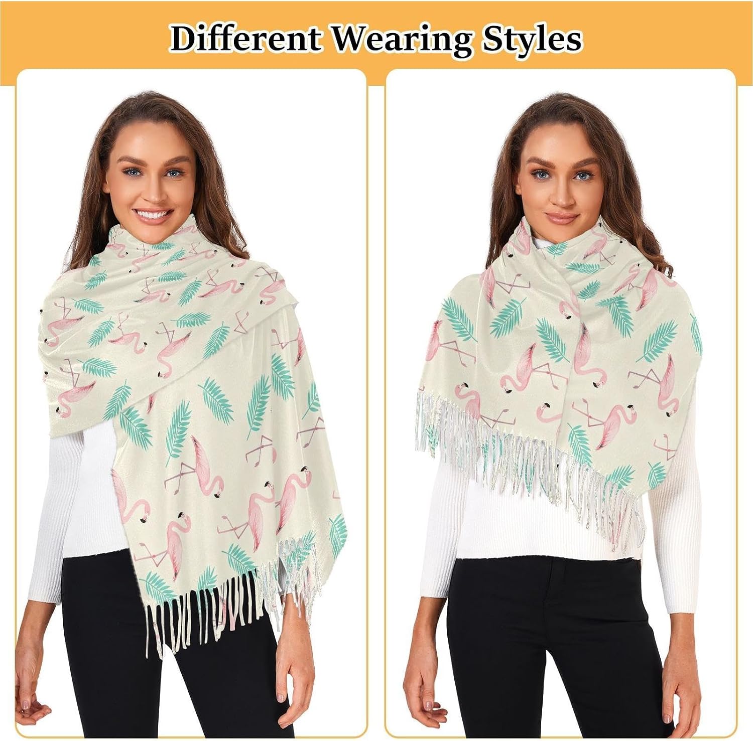 Winter Scarf for Women Pink Flamingo Fashion Tassel Shawl Wraps for Women, Cold Weather Warm Womens Scarves Soft Long Scarf Gifts