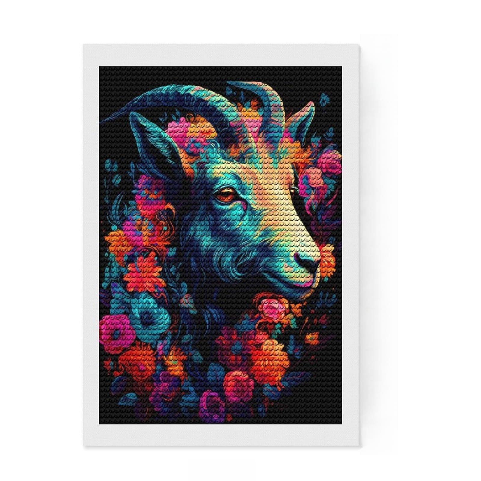 Junmoney Goat Diamond Painting Canvas Set 8"x12", Vintage Style Decor, for Beginners, Creative Leisure Activity, Christmas Gift