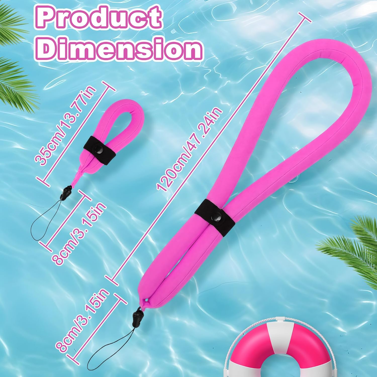 2 Set Waterproof Float Strap Large Shoulder Wristband Universal High Visibility Lanyard Underwater Camera Phone
