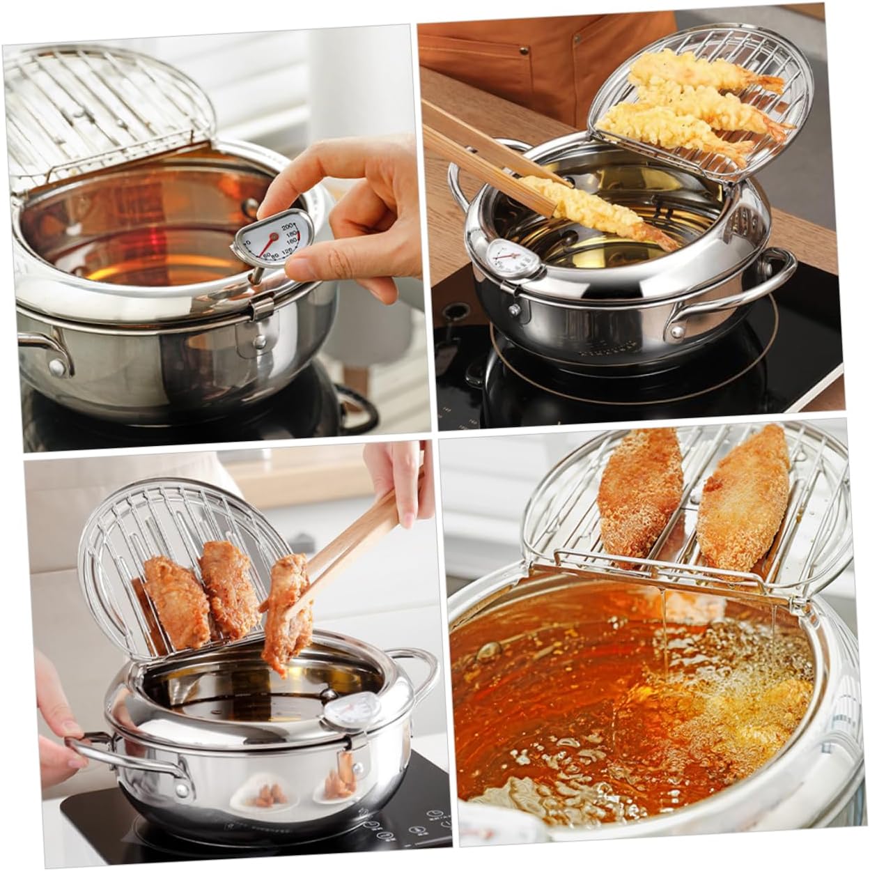 KICHOUSE Metal Deep Fryer Pot Stovetop Deep Fryer Non Stick Skillet Oil Filtration System