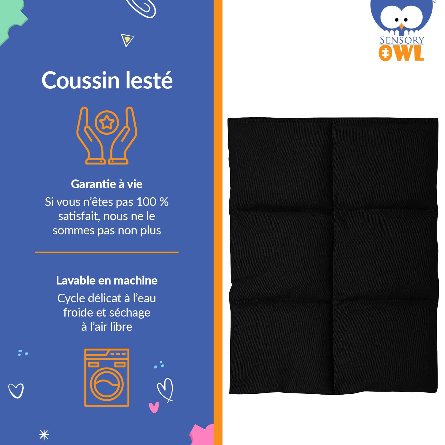 Coussin Lesté Coussin Pondéré pour Genoux Thérapeutique en Coton Tissu Minky pour Enfants Adultes Réduction du Stress 30 x 40 cm 2 kg Noir Gris
