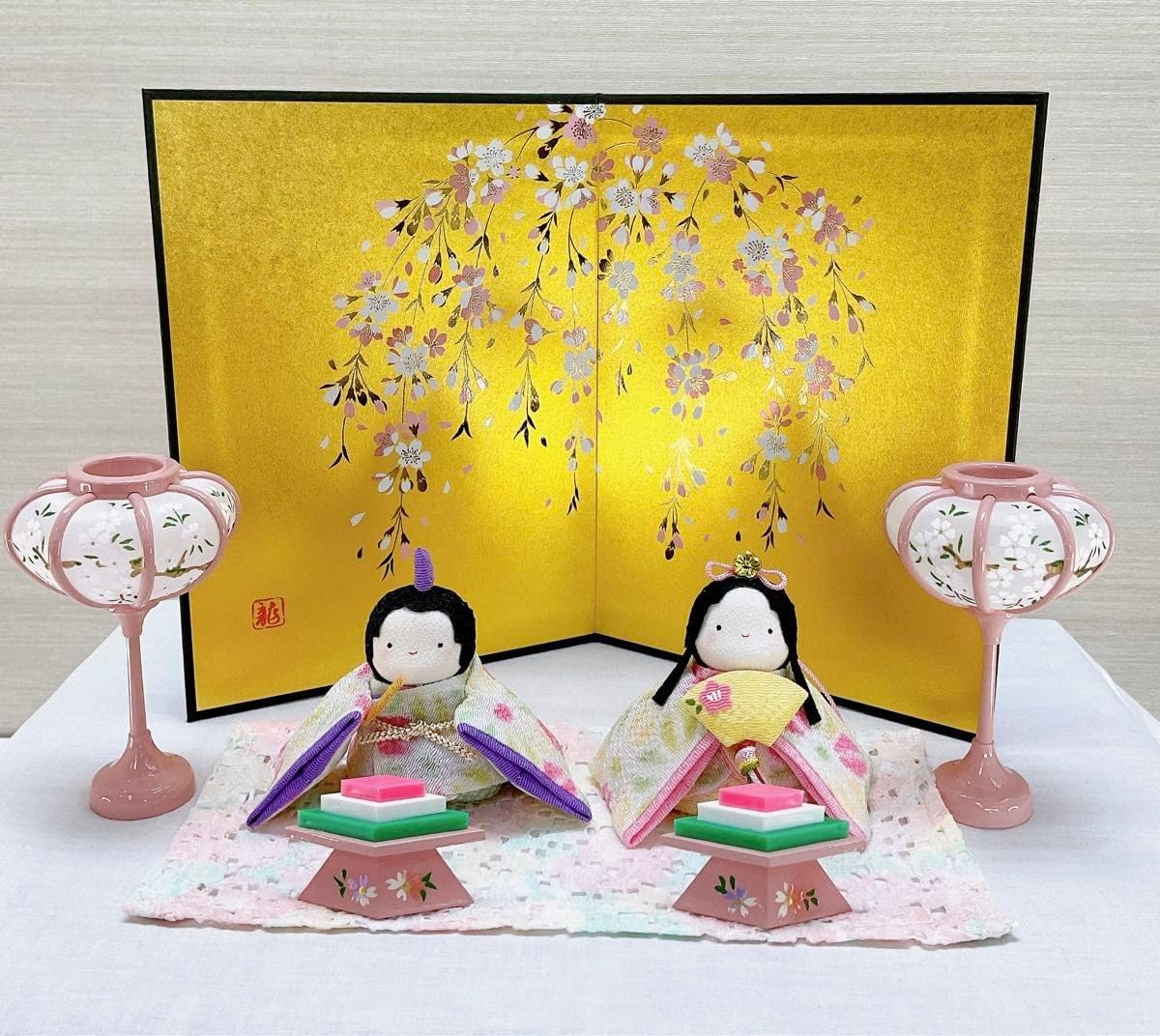 お雛様小道具パステルカラー ピンクぼんぼり一対＆菱餅一対ひな祭り ひな飾り お手持ちのお雛様とご一緒に 品 日本製