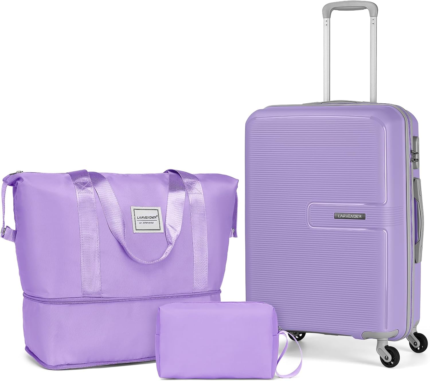 LARVENDER Luggage Sets 3 Piece, Hardside 20 IN Carry on Luggage Airline Approved Suitcase Sets with Spinner Wheels, Lightweight Rolling Suitcase for Men and Women, Lavender