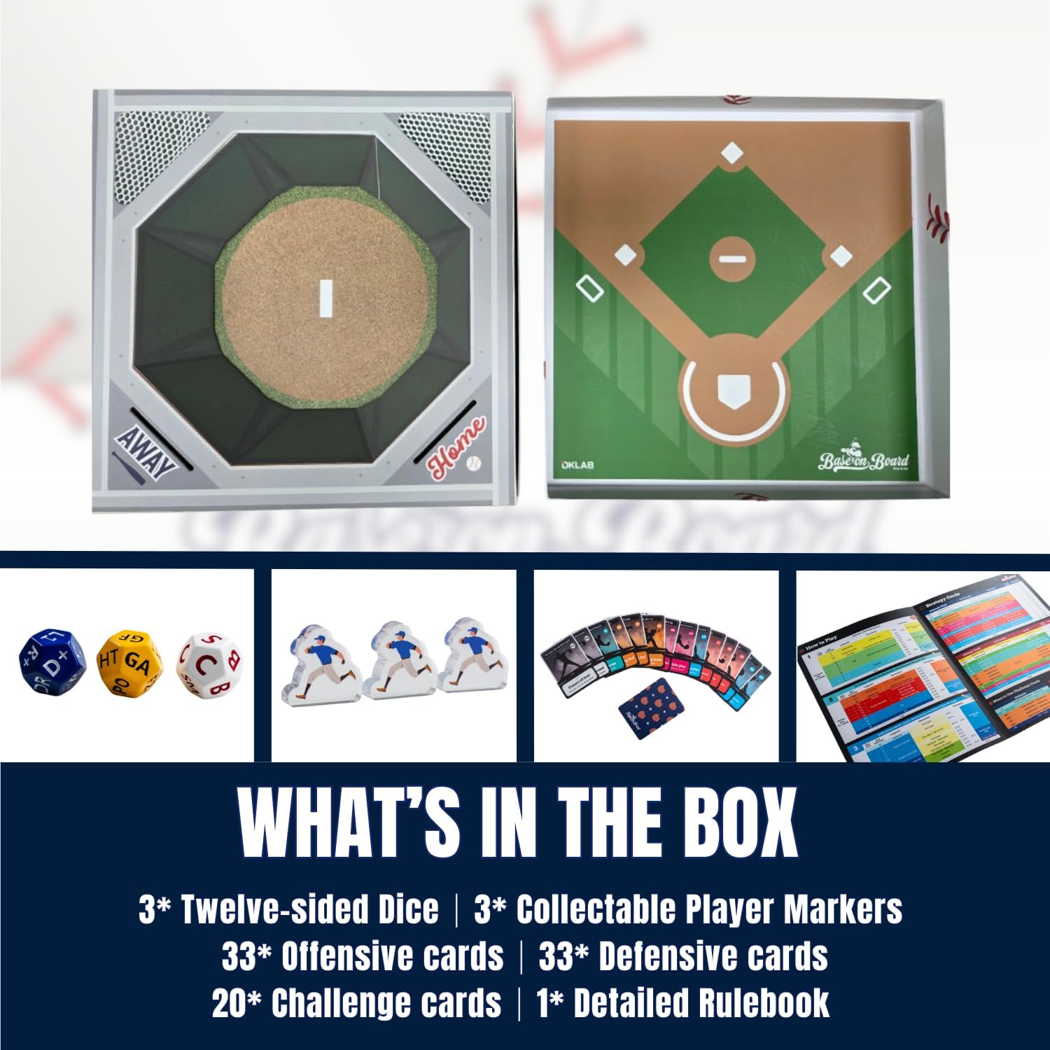 [Base on Board Lite] Realistic Baseball Tabletop Board Game, Dedicated Mobile App Integration, 3 Twelve-Sided Dice, 86 Strategy Cards, for Stove League Season, for Baseball Fans, for Ages 12+