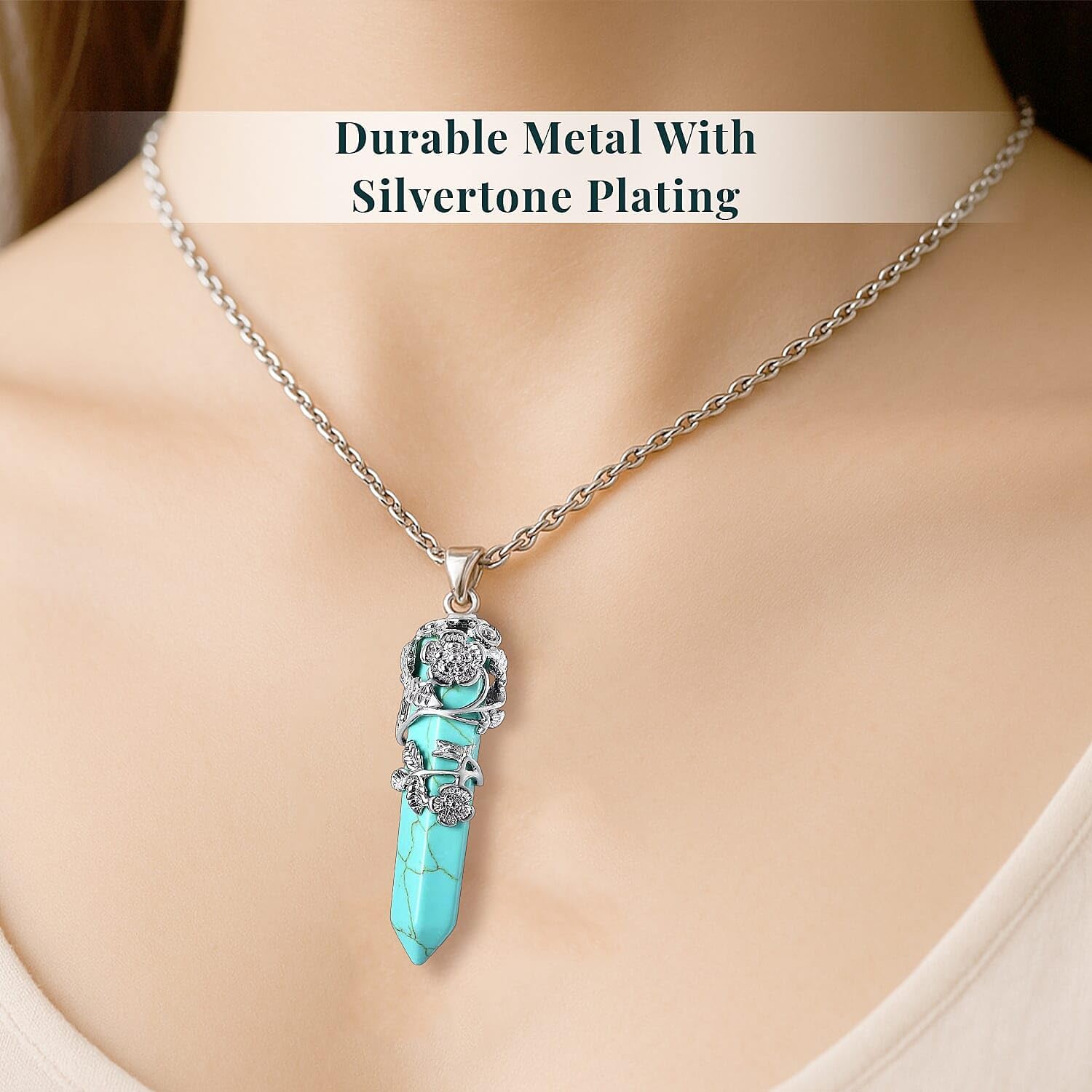 Real Natural Green Howlite Necklace for Women 24" with Lobster Clasp - Healing Crystal Necklaces with Flower Wrapped Pendant Green Howlite Jewelry Birthday Christmas Gifts for Women