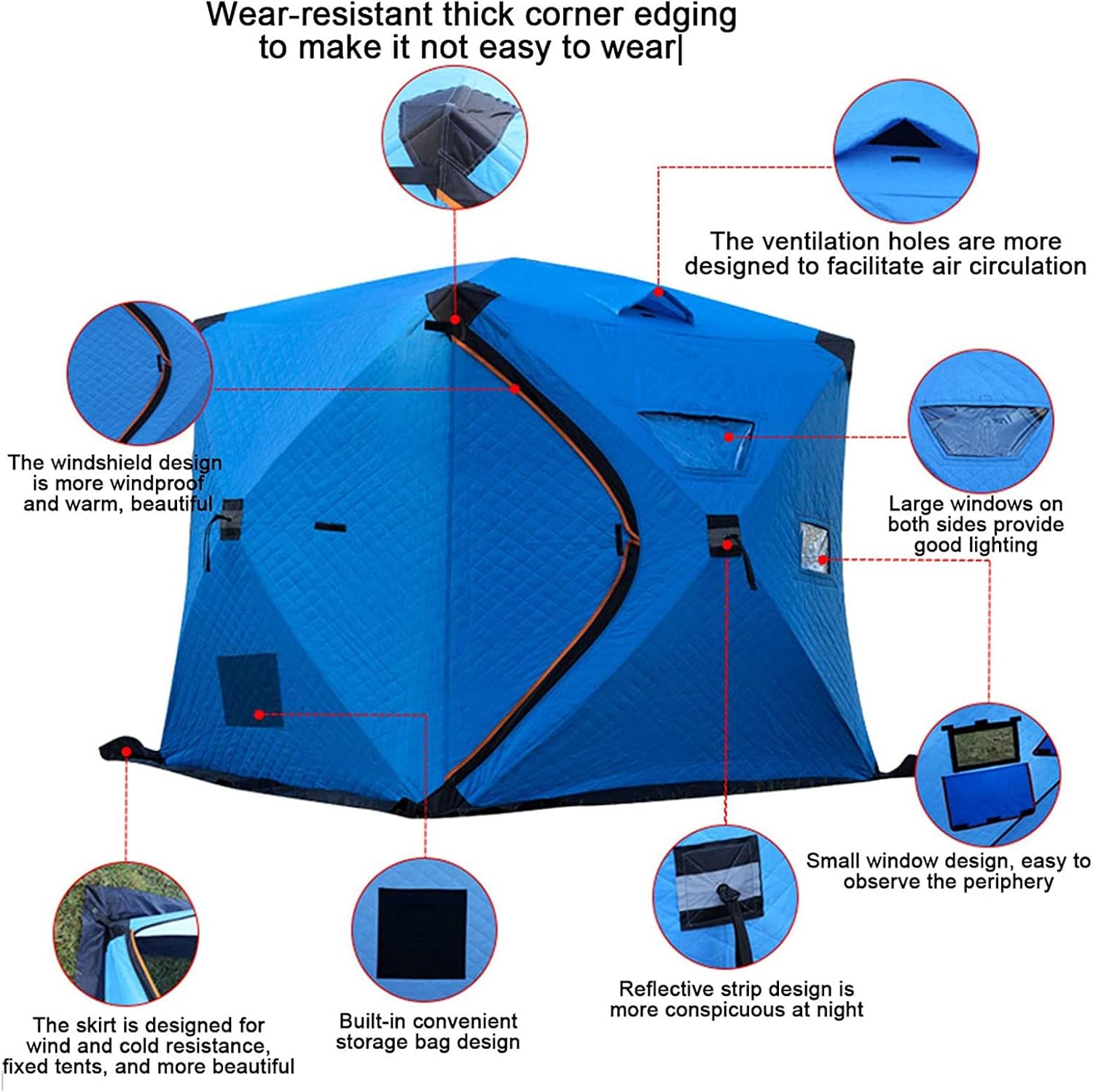 Portable Ice Fishing Shelter 3-4 Person Ice Fishing Tent Insulated Ice Fishing Shelter Thermal Ice Fishing Shanty with Insulated Layer for Winter Fishing (C Type 3~4 Person)