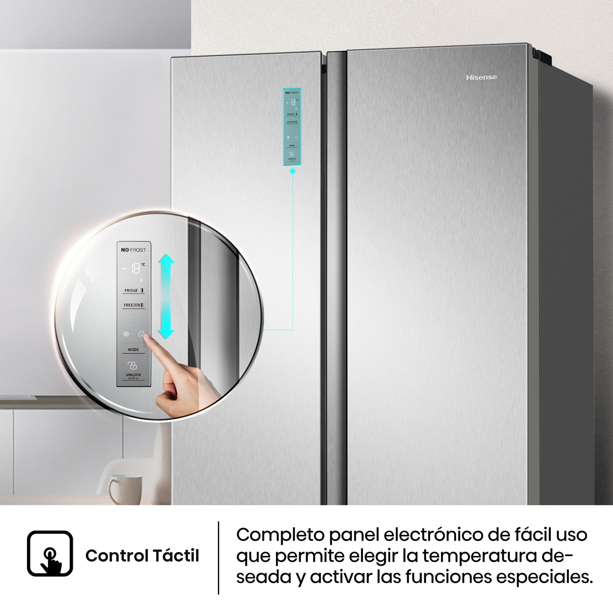 Hisense RS677N4ACC - Frigorífico Americano Dos Puertas, Eficiente Clase C, Capacidad 519 L, ALTO 178,6cm x ANCHO 91cm, Multi-Air Flow, Congelamiento Rápido, Cajón Frutas y Verduras, Color Inox