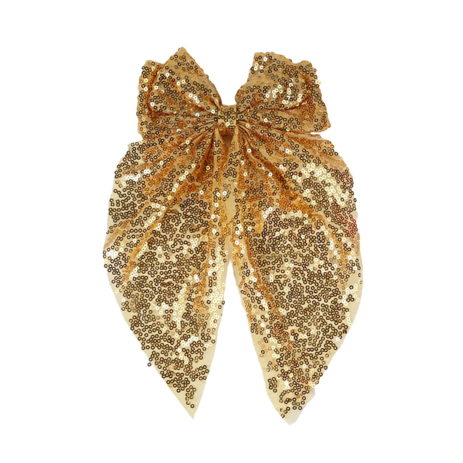 Ling & Bai Sequin Hair Bows Big Gold Bow Clips Silver Glitter Hairpins Parties Sparkling Hair Styling Accessories for Women Girls (Gold)