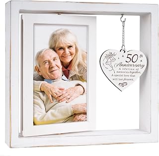 Happy 50th Anniversary Picture Frame Gifts - 50th Wedding Anniversary Unique Gifts for Couples Parents Grandparents, Golden Anniversary Picture Frame 4 * 6 Photo