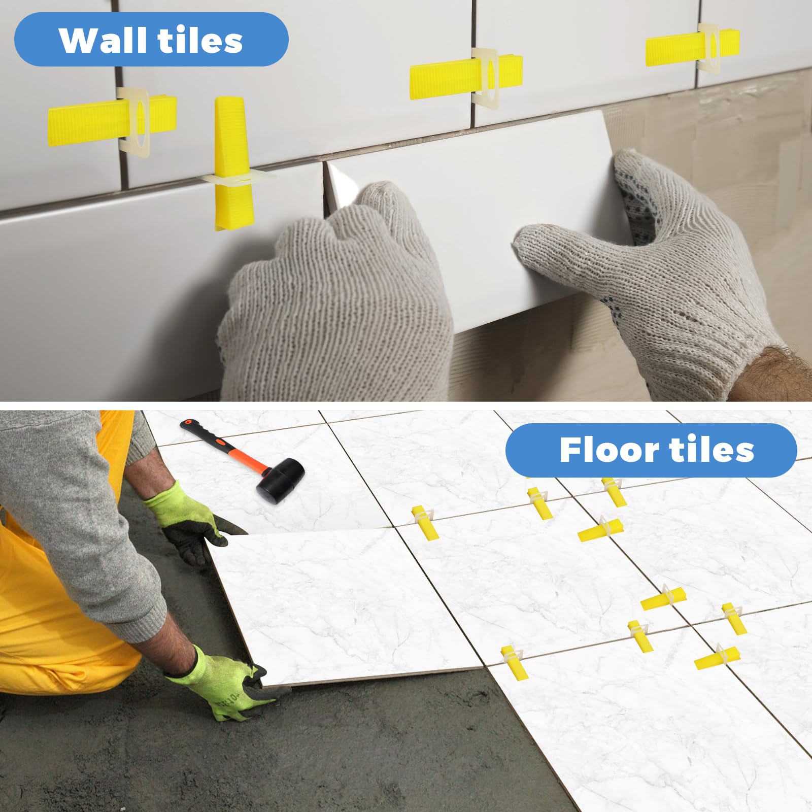 Ensemble de système de nivellement de carrelage, outil de carrelage 3 mm, 300 laschen, 100 cales, 1 pince et 1 marteau en caoutchouc pour aide à la pose de carrelage, ensemble de nivellement