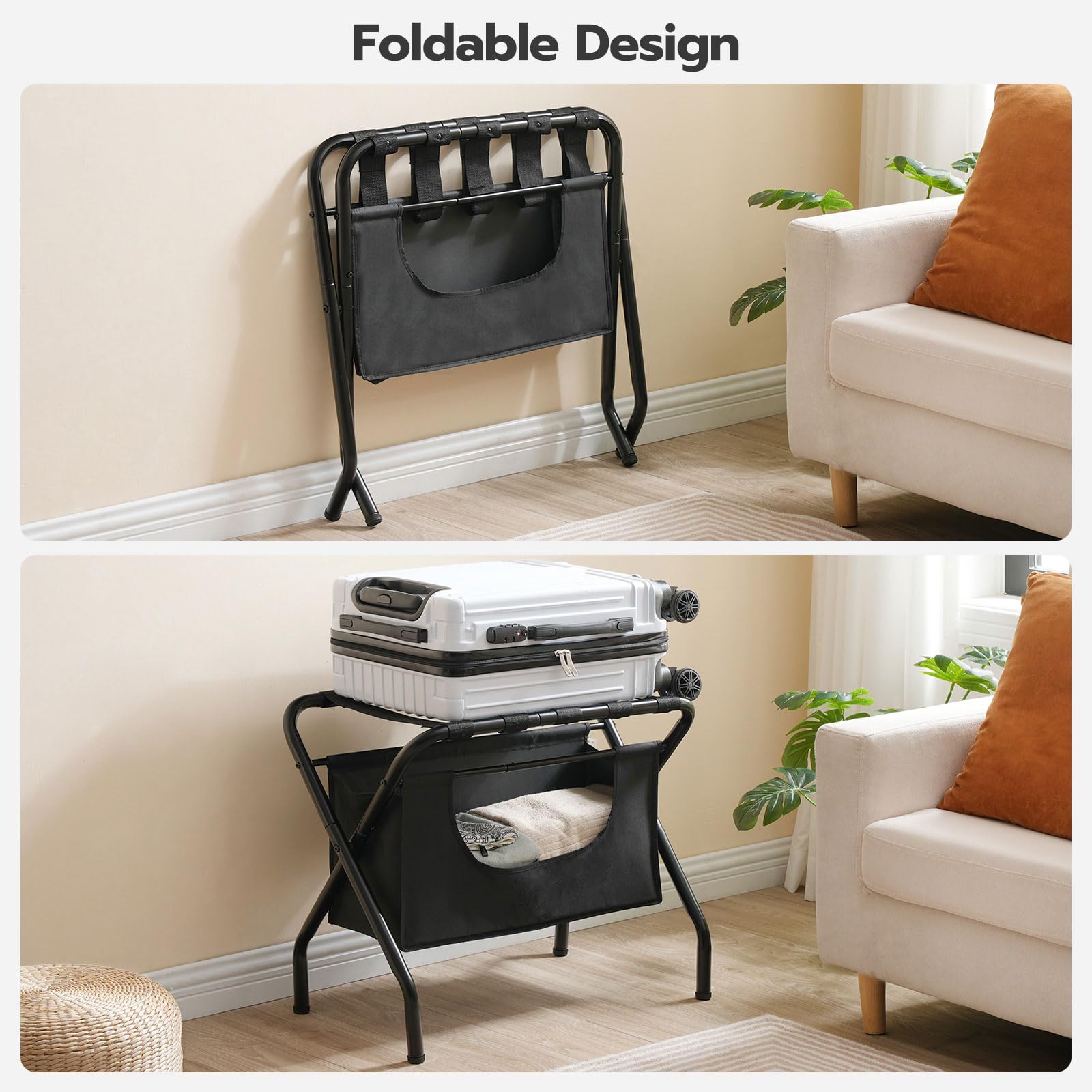 HOOBRO Luggage Rack with Laundry Bag, Folding Suitcase Stand for Guest