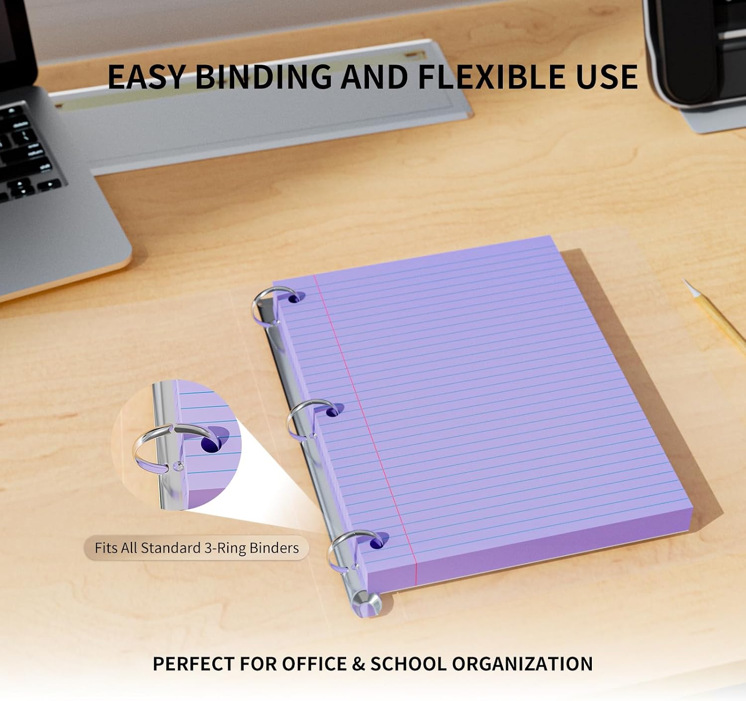 500 Sheets Loose Leaf Paper 8" x 10.5" Colored Filler Paper College Ruled 3-Hole Punched Lined Paper Notebook Paper for 3-Ring Binders Notepad Writing Note Pads Ideal for Home, School, Office image 3