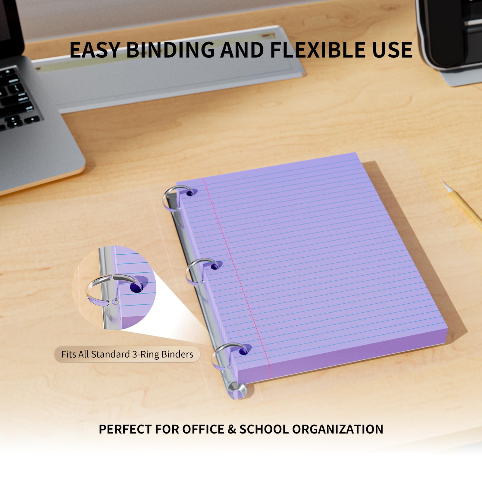 500 Sheets Loose Leaf Paper 8" x 10.5" Colored Filler Paper College Ruled 3-Hole Punched Lined Paper Notebook Paper for 3-Ring Binders Notepad Writing Note Pads Ideal for Home, School, Office: Colored 8" x 10.5"