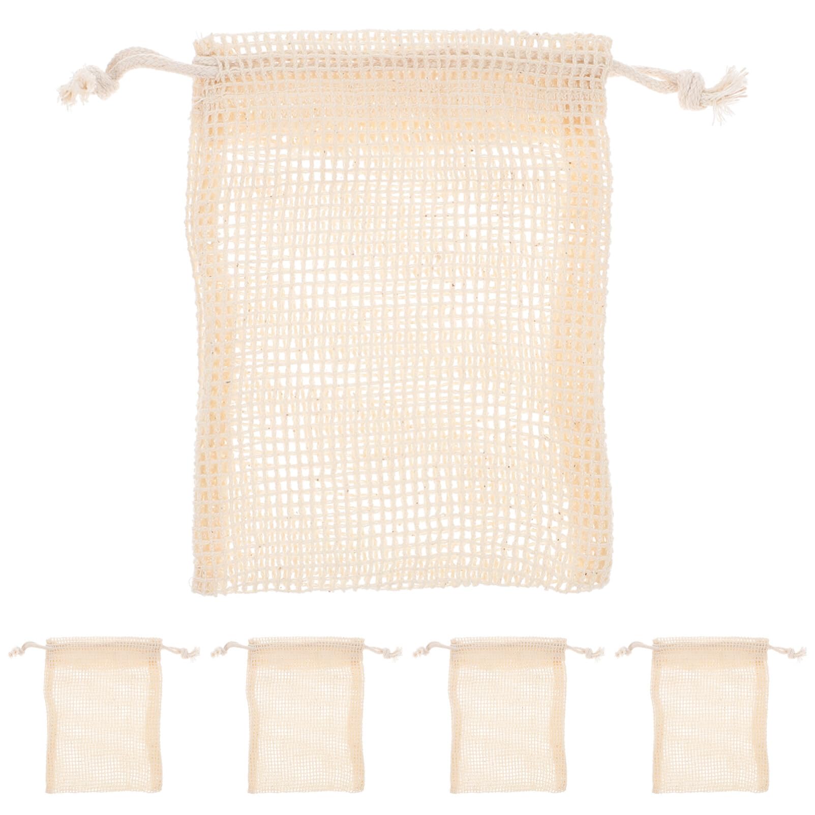 BeauprettyShower Bath Tools 5Pcs Exfoliating Soap Bag Cottton Linen Soap Drawstring Saver Pouch Bathing Bubble Mesh Net Holder for Body Scrub Shower Spa (Mixed Color) Face Body Wash Cloths