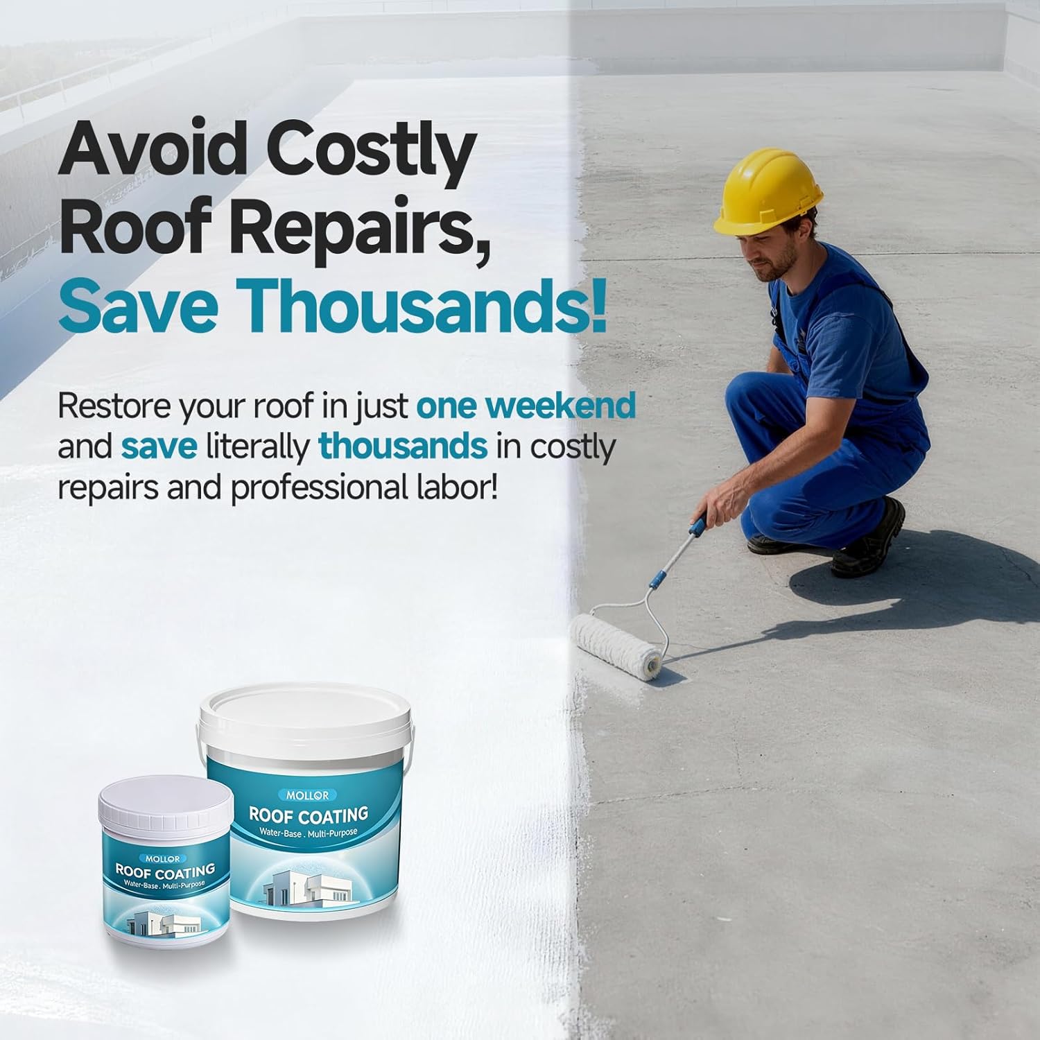 Roof Insulation Coating, White, 3KG/105Oz, Flexible White Acrylic Waterproof Roof Coating, Reflective Finish Keeps Cool, Great for RV