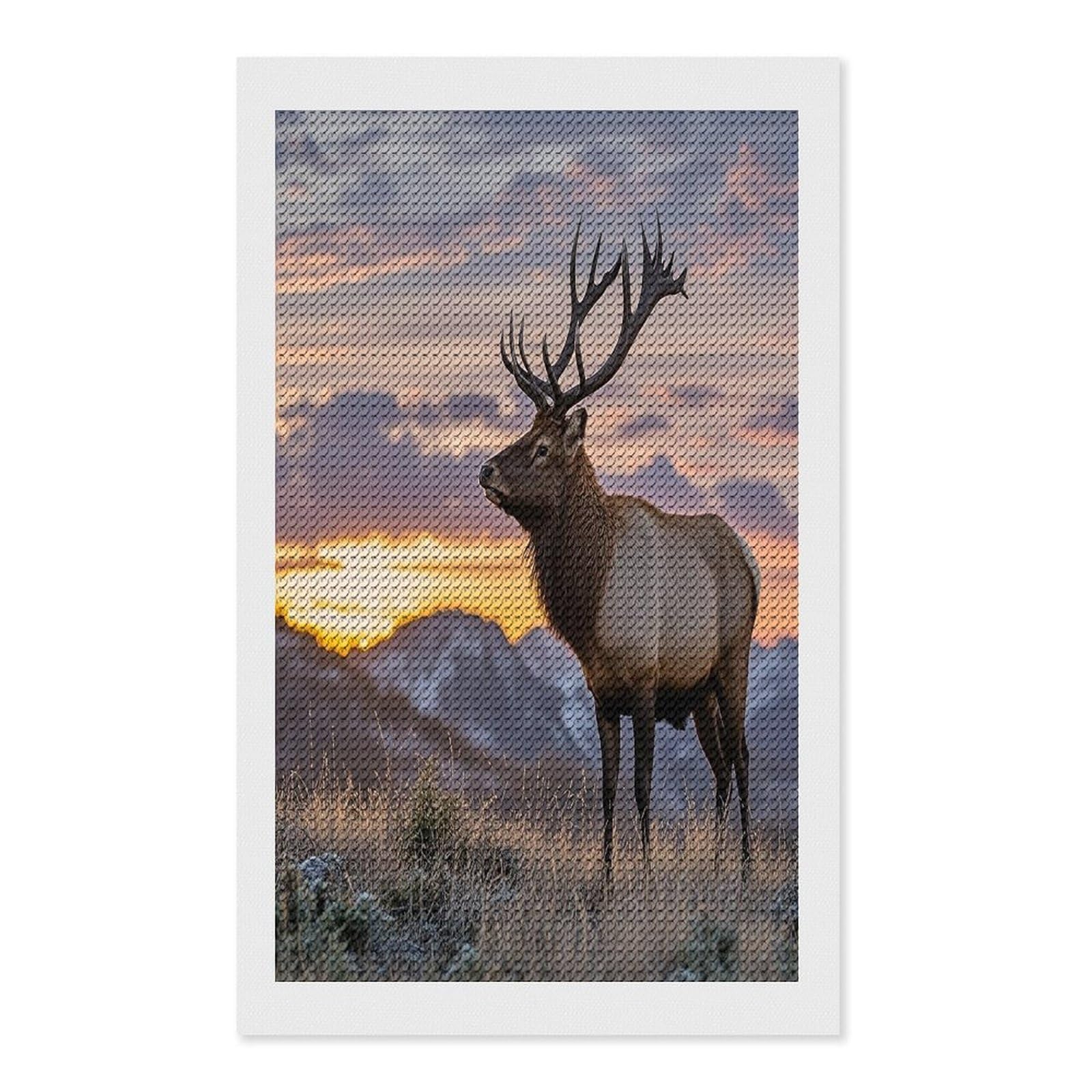 FekiLoot Red Deer Bull Elk Sunset Diamond Painting Kits for Adults Full Round Drill Diamond Art Kits for Beginners 5D DIY Diamond Dots Paintings Diamonds Pictures Gem Art Home Wall Decor 12"x20"