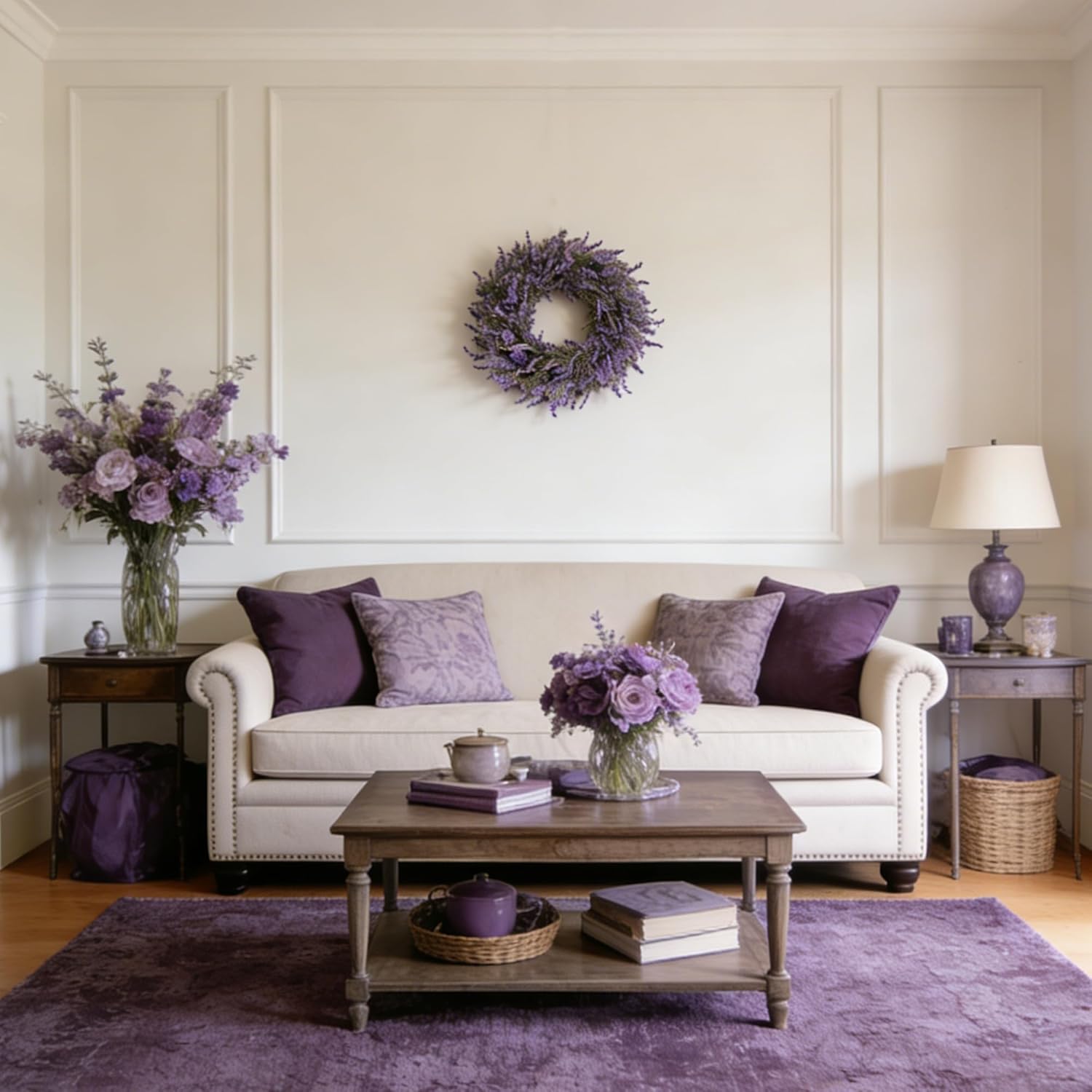 26" Purple Lavender and Eucalyptus Wreath - Artificial Farmhouse Front Door Decor for Porch, Window, Wall | Spring, Summer, Fall Home Decor Gift