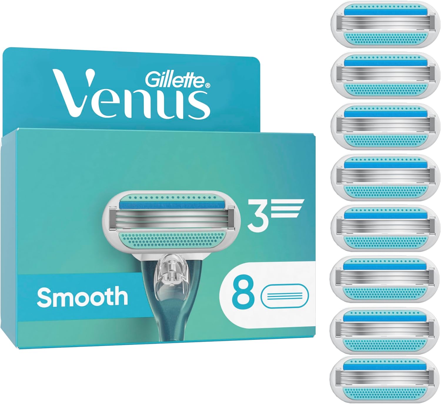 Gillette Venus Smooth Razor Blades 8 Original Replacement Blades Blue