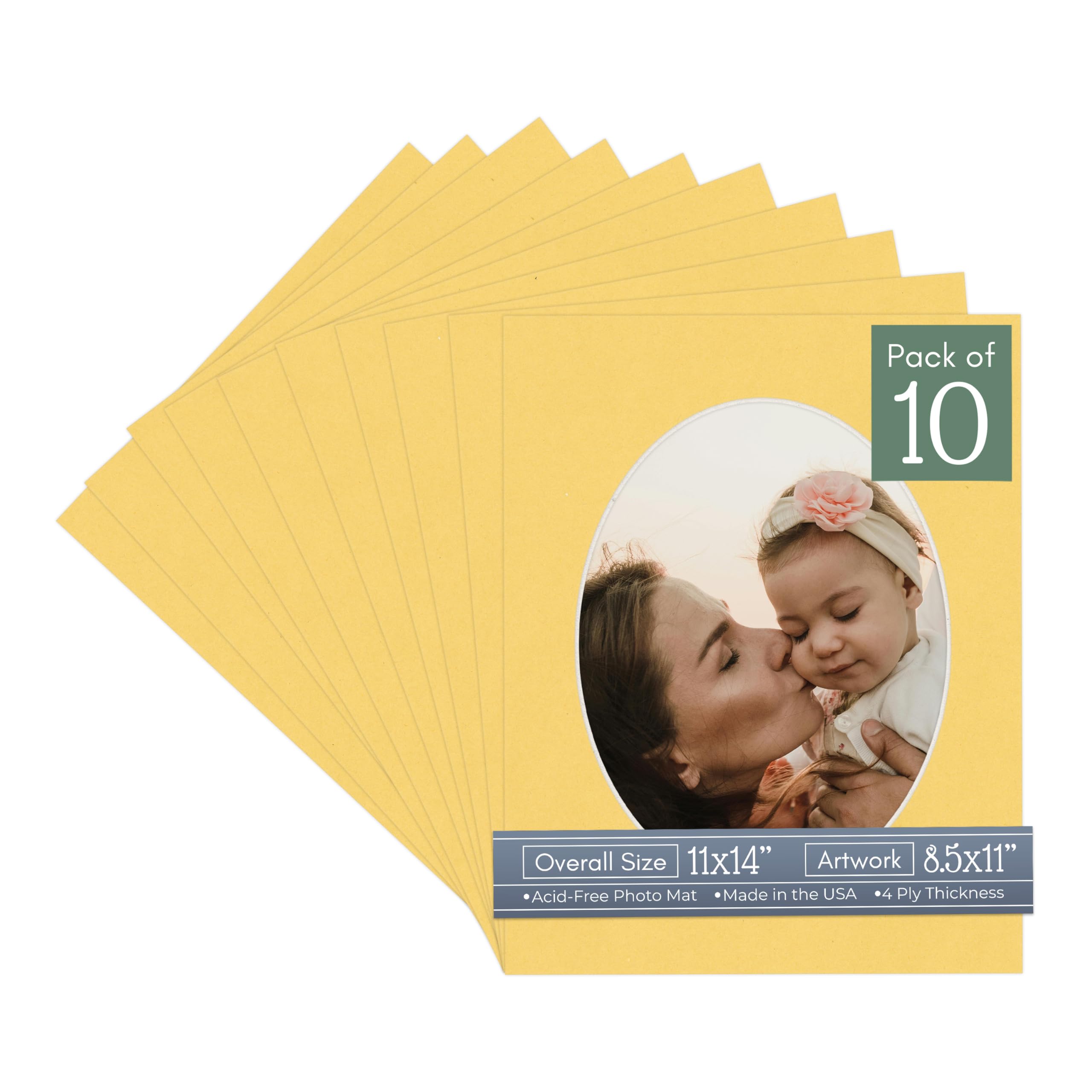 CountryArtHouse Chamois Yellow Acid Free 11x14 Oval Picture Frame Mat with White Core Bevel Cut for 8.5x11 Pictures - Fits 11x14 Frame - Pack of 10 Matboards-image-6