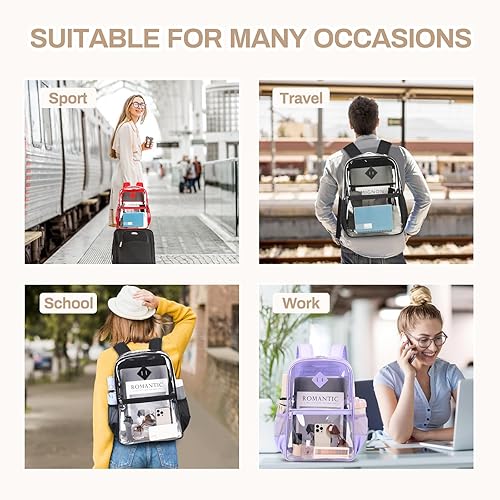 Miniatura 7 de MUSEVOS Mochila transparente, resistente bolsa de libros transparente para escuela, universidad de PVC transparente aprobado por estadios, Negro -,