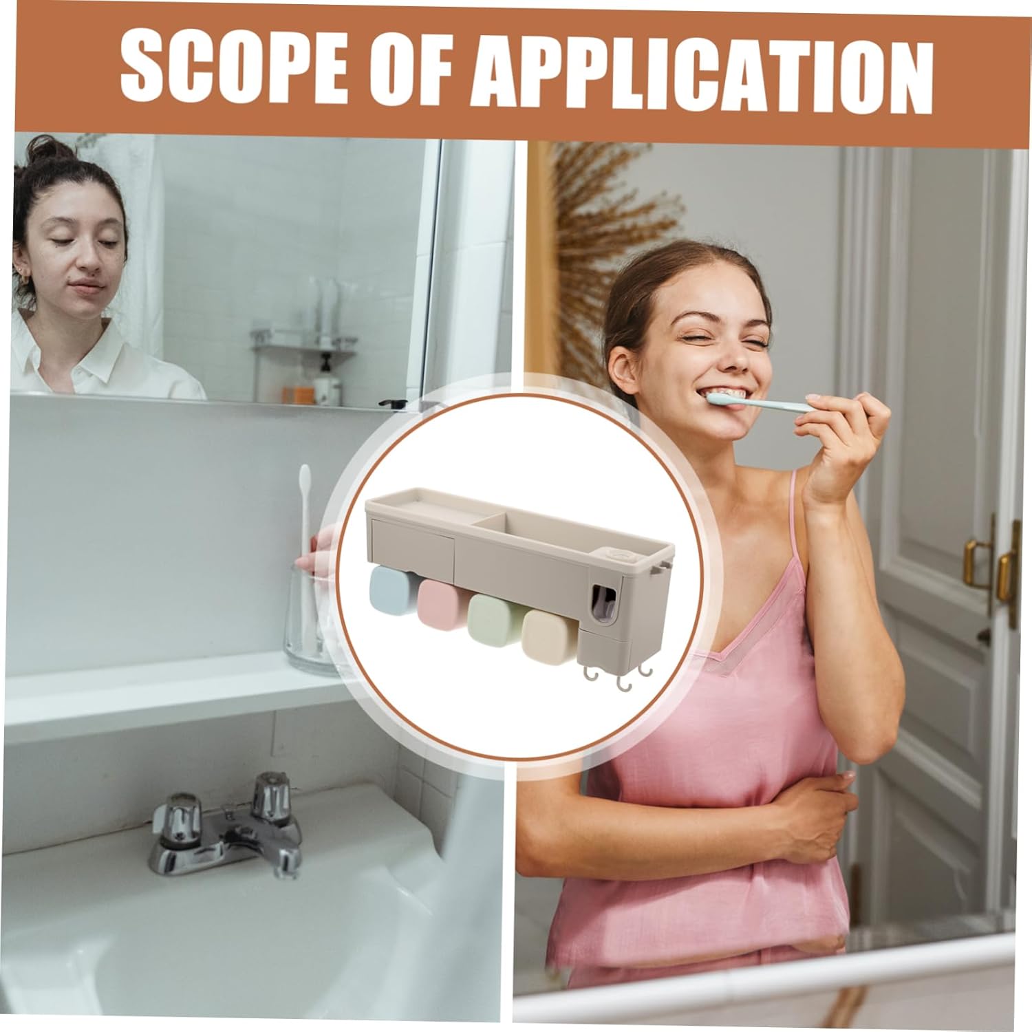 Simple Elegant Wall-Mounted Toothpaste Squeezer Toothbrush Holder for Home Bathroom Wall Mount Toilet Storage Rack Storage Stand Non-Slip Material