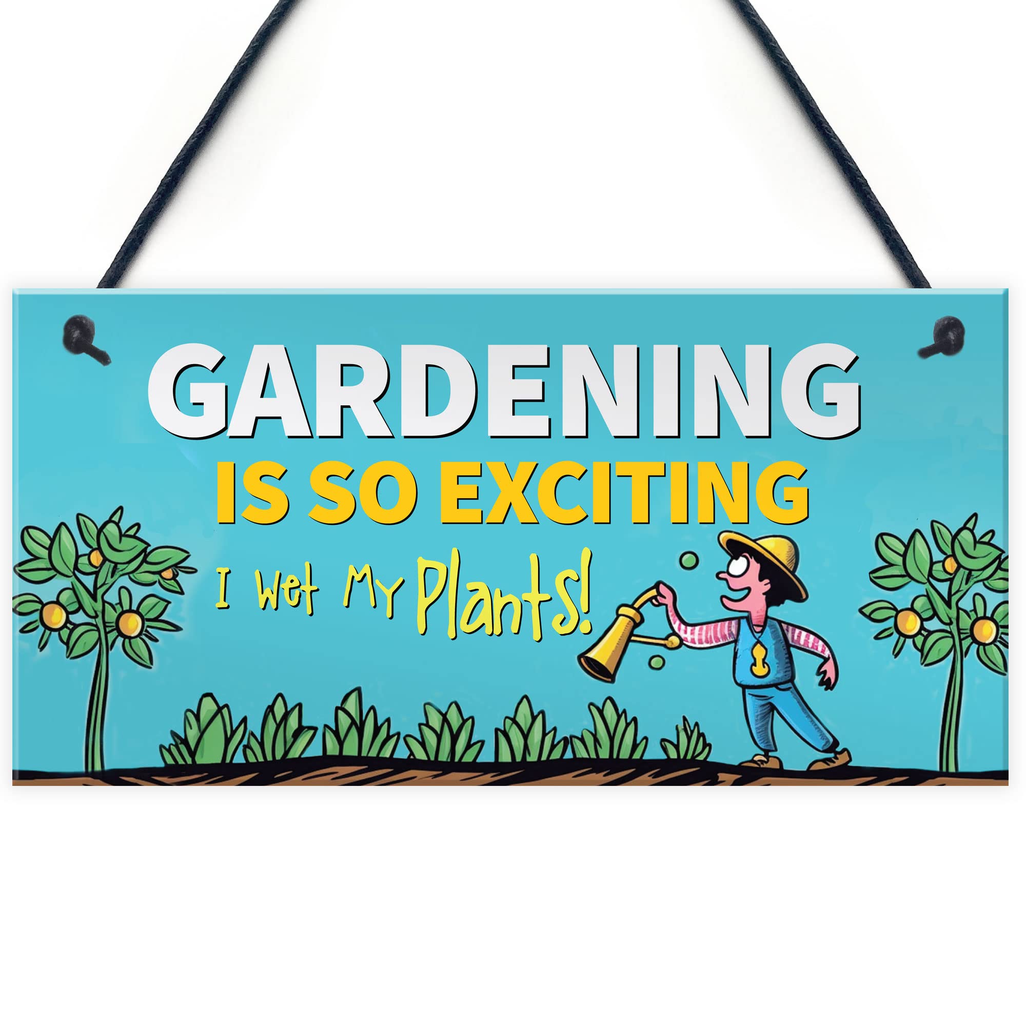 Red Ocean Gardening Gifts Sign Gardening So Exciting I Wet My Plants Funny Wetting Pants Novelty Garden Plaque Gift for Women Men