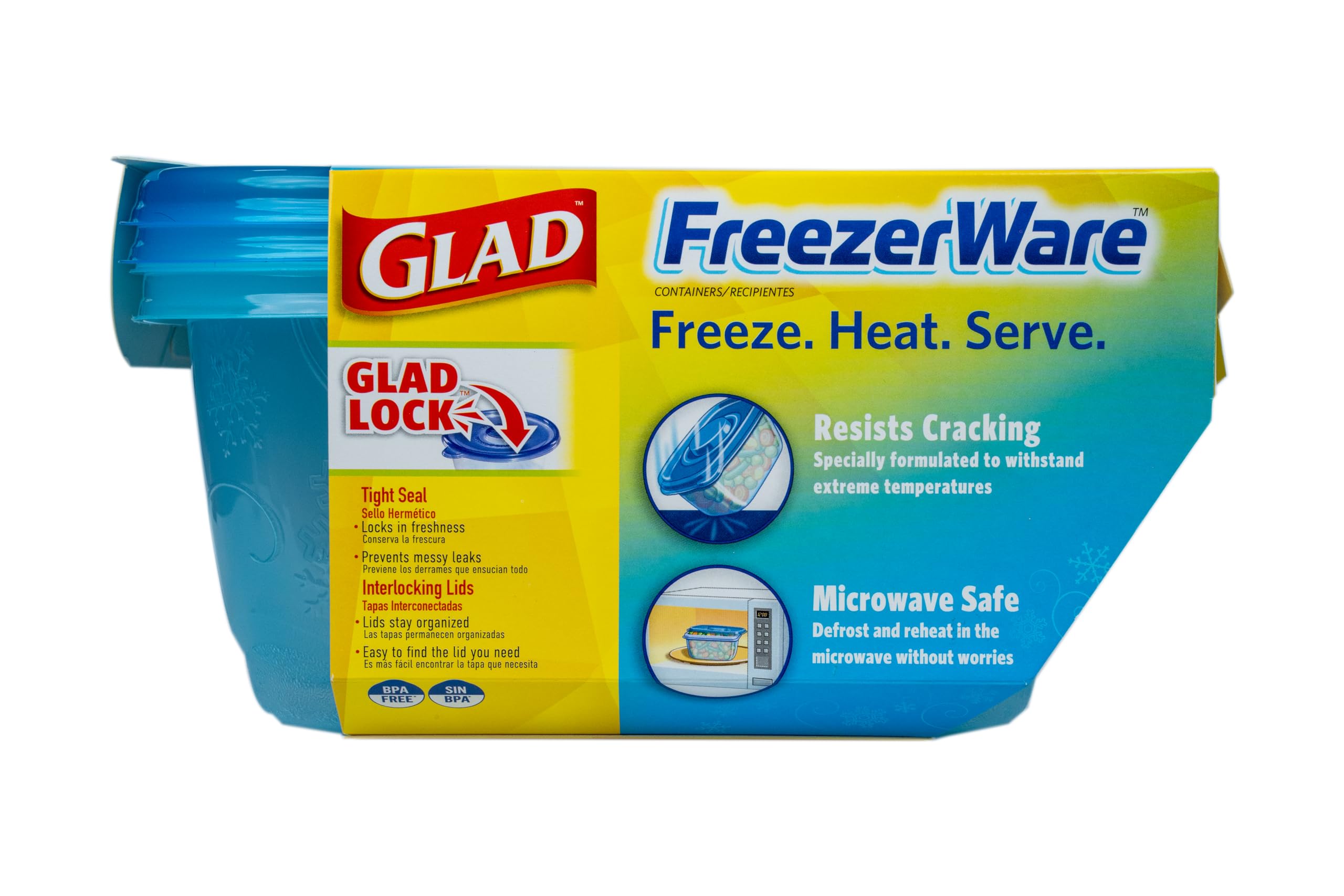 Glad ware Freezerware Contenedores de almacenamiento de alimentos, grandes, recipientes rectangulares de almacenamiento de alimentos para uso diario, recipientes de alimentos seguros para congelador