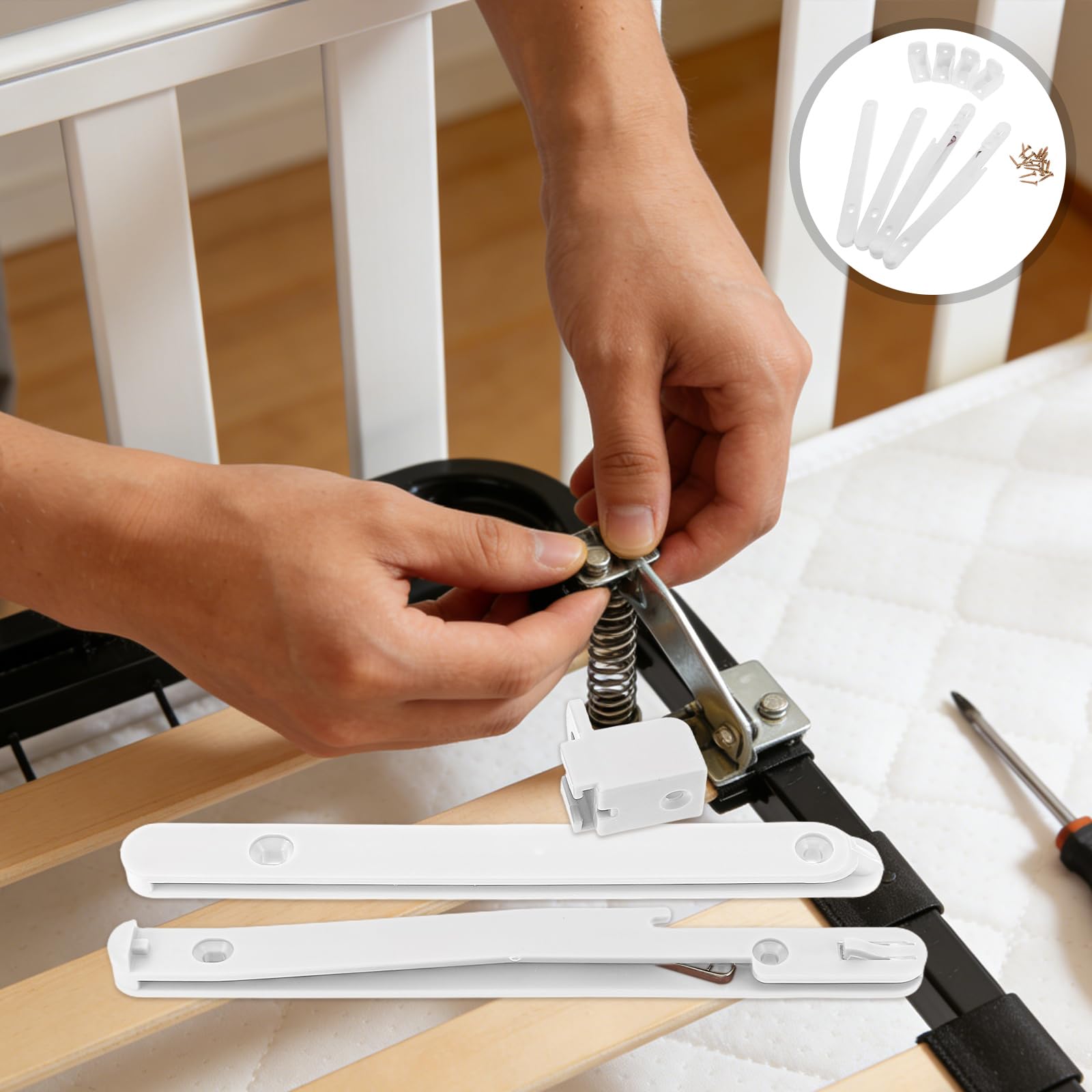 Levemolo Juego de Conectores Ajustables Herrajes de Plástico y Acero para Montaje Seguro y Elevación Suave para Riel de Cuna y Muebles en Reparaciones y Ensamblaje