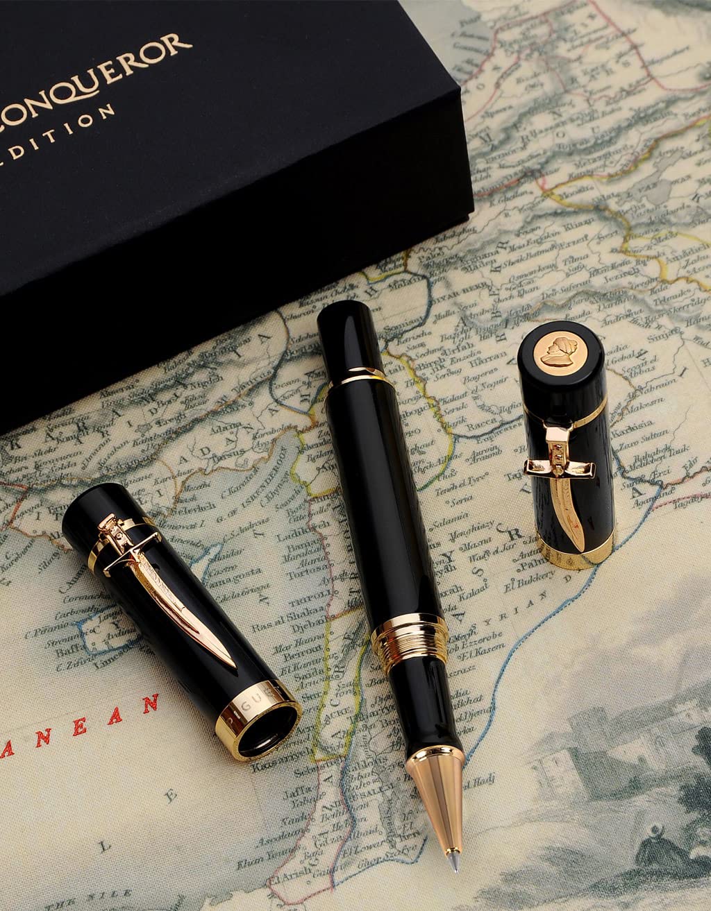 Piguet Genève – Pluma estilográfica y bolígrafo rollerball de lujo y diseño ergonómico –Mehmed el Conquistador– Plumín M – En caja de regalo con recambio universal y convertidor (Bolígrafo Rollerball)