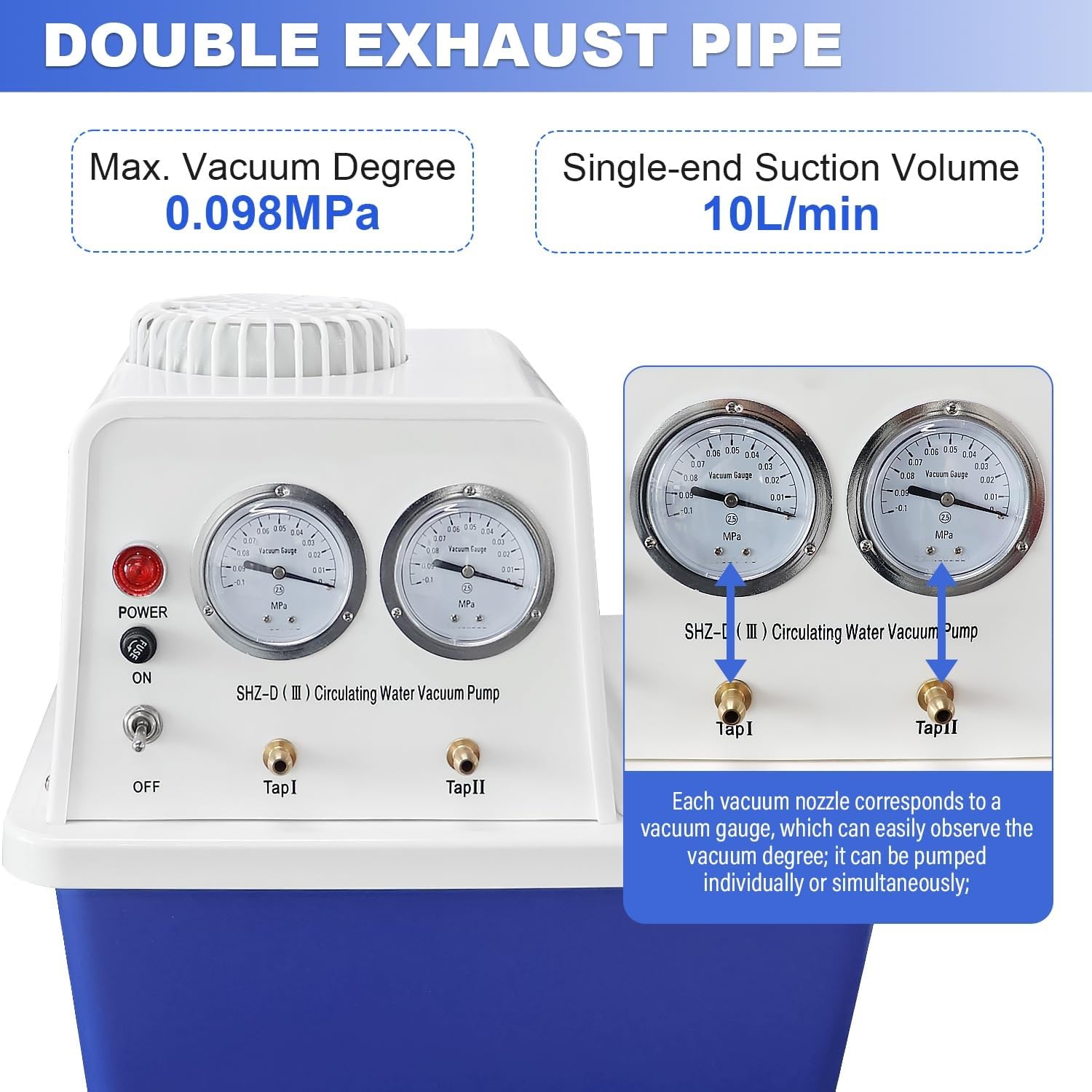 Professioneller Labor-Rotationsverdampfer, Wasserumwälz-Vakuumpumpe mit 15l Fassungsvermögen, 2 Vakuumköpfen, 80l/min, elektrische Flüssigkeitsvakuumpumpe für Lösungsmittelrückgewinnung