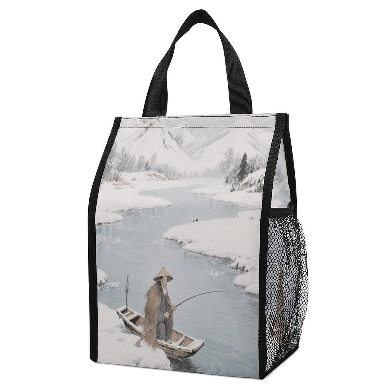 Reusable Insulated Lunch Bag Box 9L Leakproof Fishing Alone in The Cold River Cooler Bag with Interior Pockets for Women Men Portable Snack Bags Insulated Lunch Tote Bags for Work Picnic
