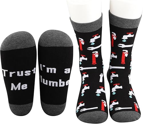 MBMSO Calcetines de fontanería, 2 pares de calcetines de fontanero, divertido regalo de fontanero para hombres, regalo de plomero maestro para