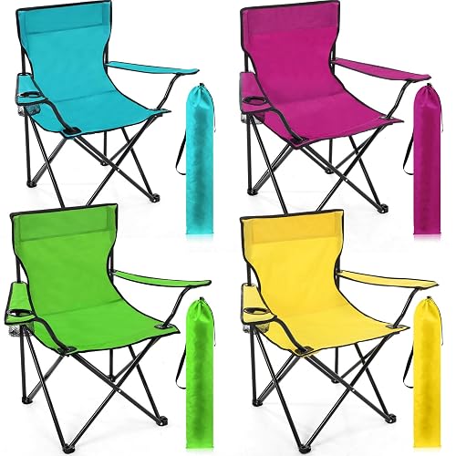 4 Pcs Folding Camping Chairs with Cupholder and Carry Bag