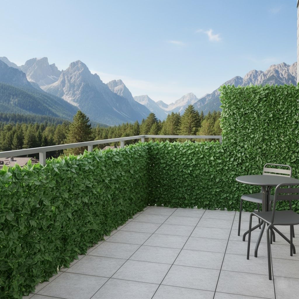 Bricozone Siepe Artificiale Edera Verde In Fibra Di Poliestere E Pvc Resistente Ai Raggi Uv Frangivista Decorativa Da Esterno E Interno Per Balcone Terrazzo Recinzione Giardino (1 x 3 metri)