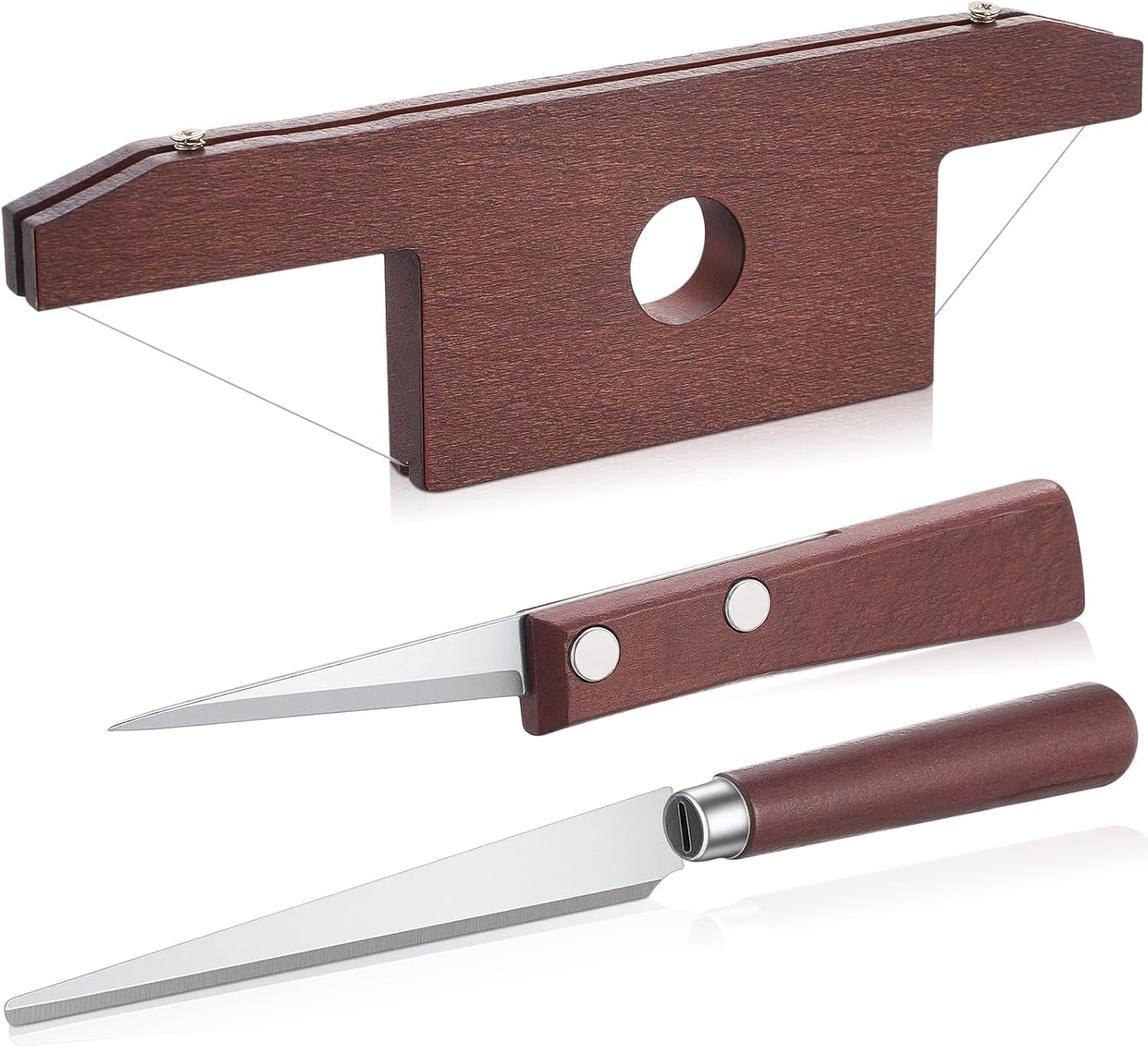 Amylove 3 Pieces Pottery Tools Cutting Clay Trimming Tool Includes Wood and Wire Bevel Cutter Fettling Knife for Pottery and Ceramics and Sculpting(Natural)