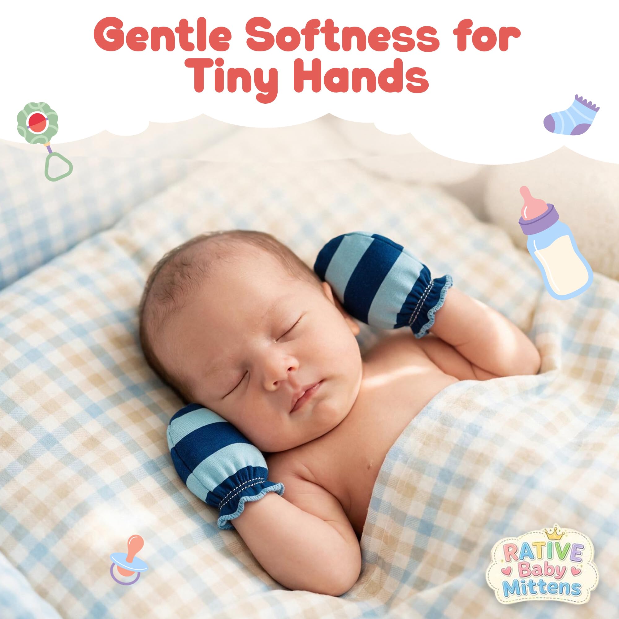 RATIVE Guantes y sombreros resistentes a los arañazos, 100% algodón, para recién nacidos de 0 a 6 meses, niños y niñas