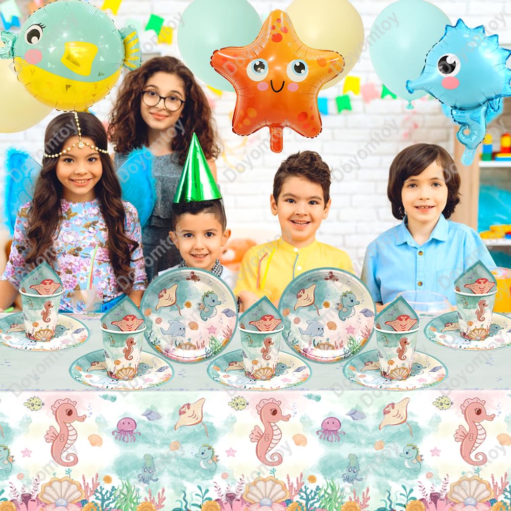 Decorazioni Feste A Tema Oceano - 123 Pezzi Con Piatti, Tovaglioli E Tovaglie - Foto 2