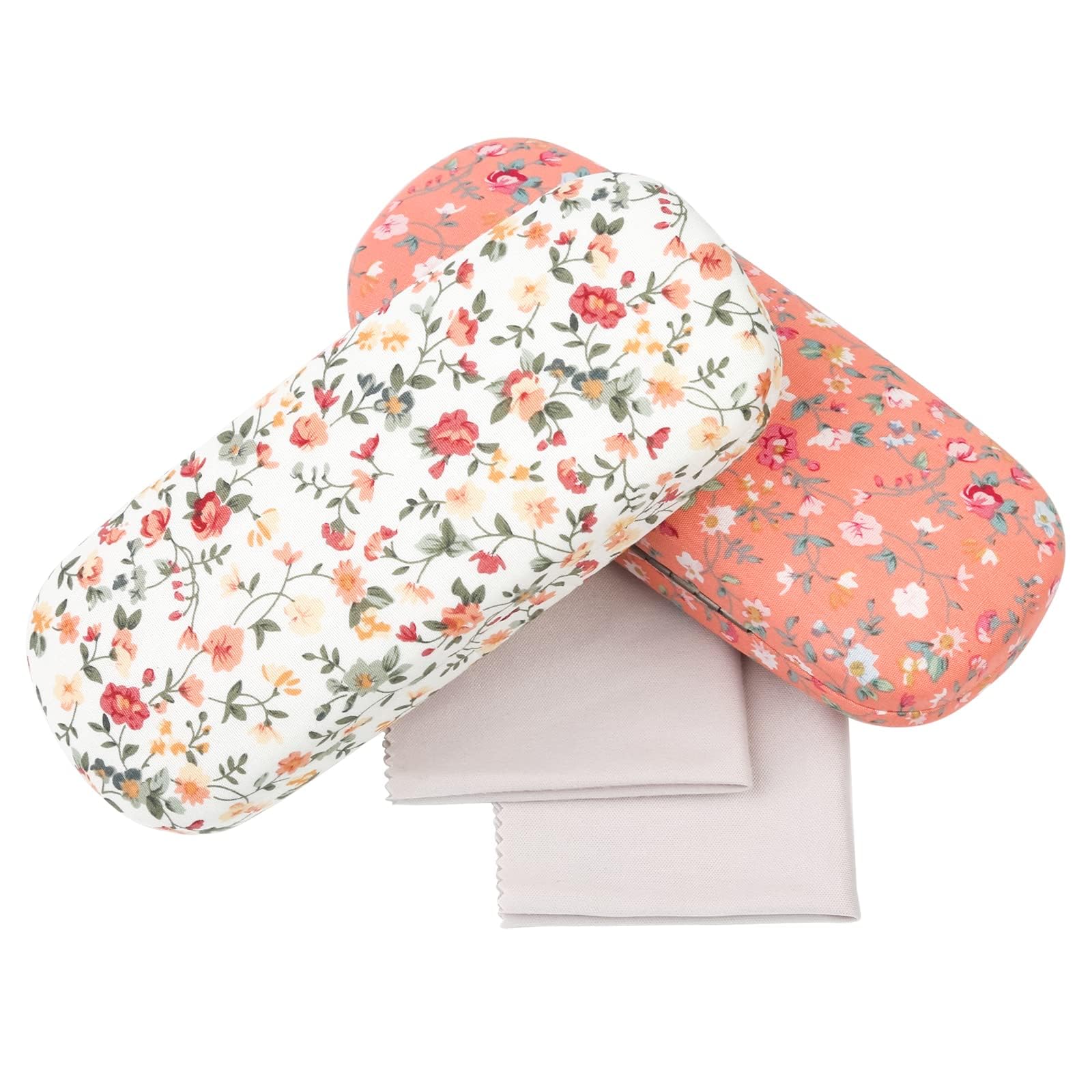 2 Pack Sunglasses Case, Retro Flower Spectacle Cases, Portable Fabrics Glasses Cases, Cute Floral Pattern Clamshell Sunglasses Cases with 2 Cleaning Cloth for Women Girls Students