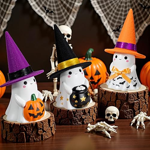 Miniatura 5 de Decoraciones de Halloween para interiores, 3 piezas de fantasmas de cerámica espeluznantes decoraciones de Halloween, figuras de fantasma con